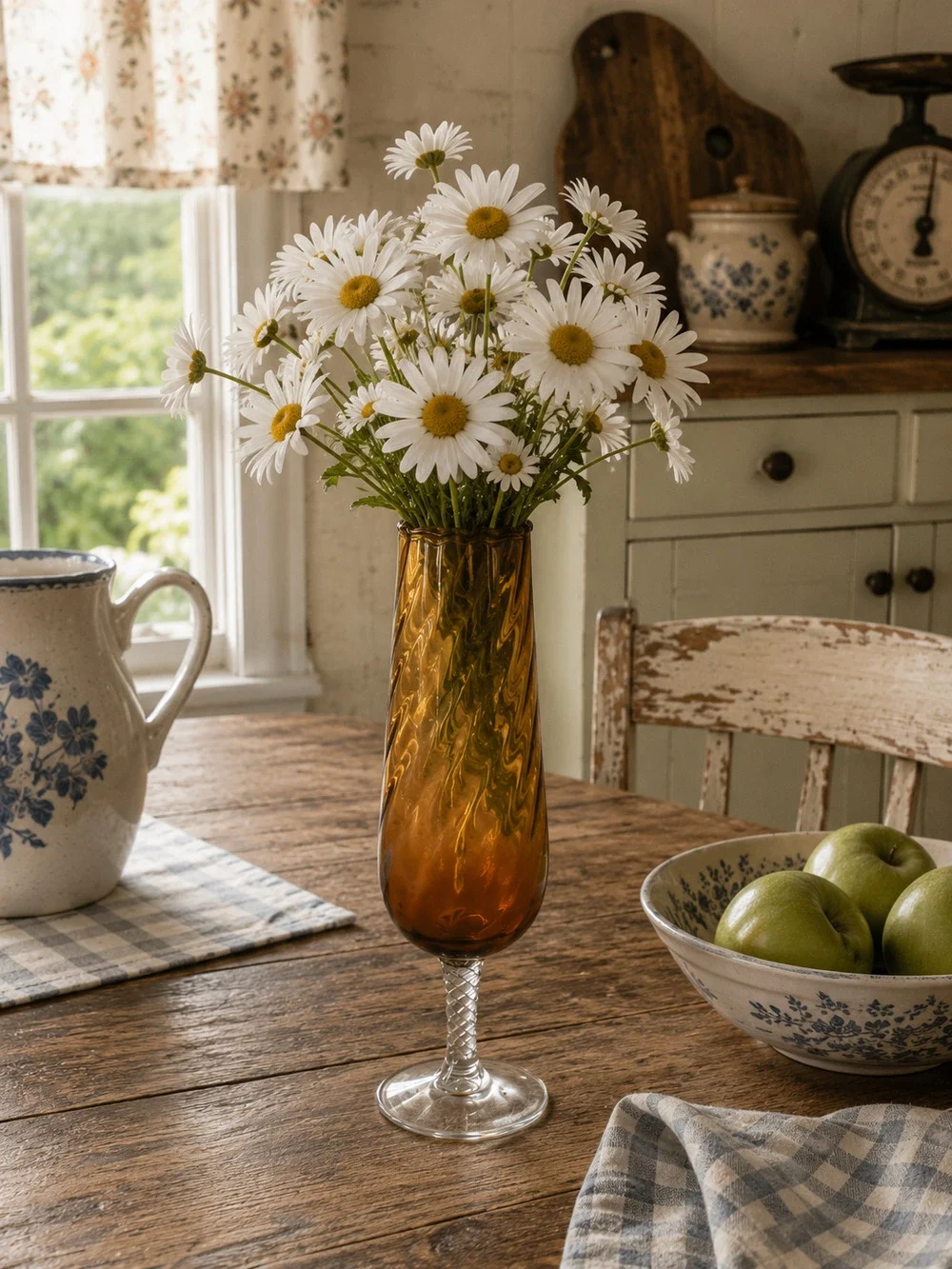 Mid Century Stemmed Goblet Butterscotch Glass Vase 11